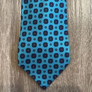 VTG Barry Of London Men’s Silk Tie Dark Teal And Navy Geometric Pattern